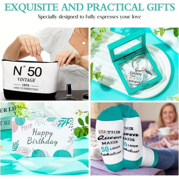 Stylish 50th Birthday Tote Bag Gift Set with Makeup Bag & Fun Accessories - Picture 3 of 7